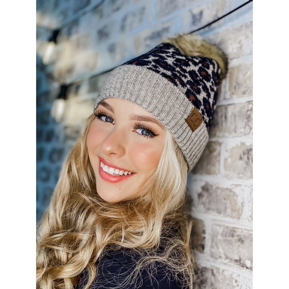 Animal Print Fur Pom CC Beanie HAT2315  81-3
